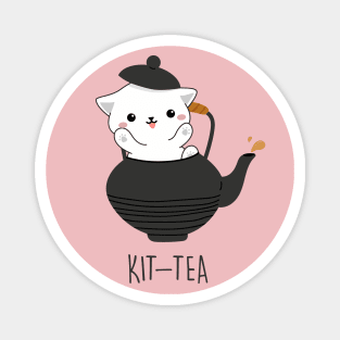 Kit-Tea Funny Cat Lover Gift Cute White Cat, Tea Magnet